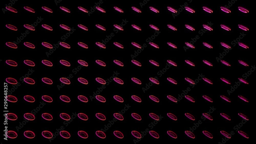 Poster abstract pattern with rotating circles on black background. animation. glowing spinning rings of red