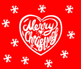 Fototapeta na wymiar Merry Christmas vector letteringwith heart and snowflakes.