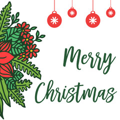 Creative green foliage flower frame, for lettering design of card merry christmas. Vector