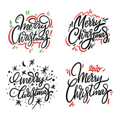 Merry Christmas vector lettering set. Isolated on white background.