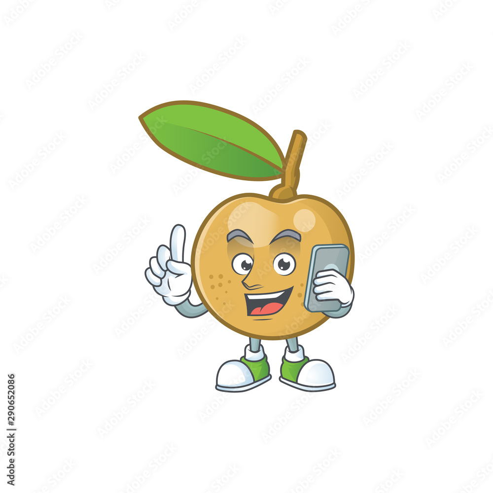 Wall mural With phone sweet longan cartoon character cute design.