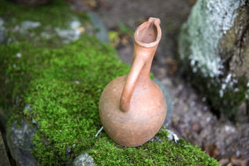 Pottery on the  green grass