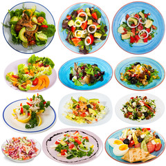 Set of various plates of salads