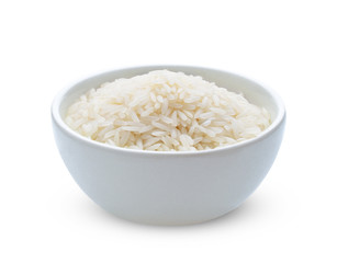 rice in bowl isolated on white background.