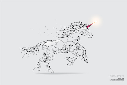 The particles, geometric art, line and dot of unicorn.