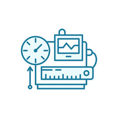 Measuring equipment quantity devices. Ruler, clock electricity momentum. Laboratory research experiments. Outline contour blue line.