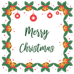 Lettering greeting card of merry christmas, with wallpaper unique leaf flower frame. Vector
