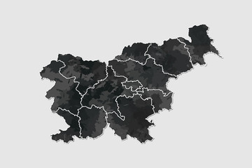Slovenia watercolor map vector illustration of black color with border lines of different divisions or regions on light background using paint brush in page