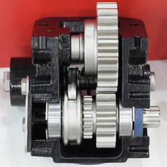 Car transmission spur gears with connetcion coupling in gearbox close up, wehicle ger spare parts...