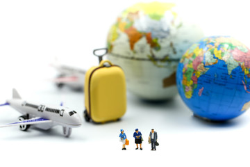 Miniature people : traveler  with airplane,for travel around the world concept.