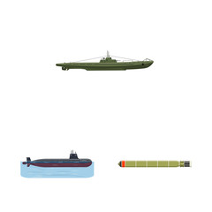 Vector illustration of boat and navy icon. Set of boat and deep stock symbol for web.
