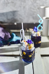 Butterfly Pea Juice on table.