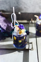 Butterfly Pea Juice on table.