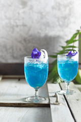 Butterfly Pea Juice on table.