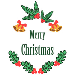 Text of merry christmas background, with art of vintage green leafy flower frame. Vector