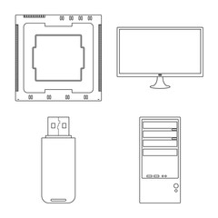 Isolated object of pc and component sign. Set of pc and technology stock symbol for web.