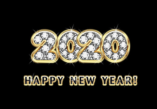 2020 Happy new year bling gold diamonds vector
