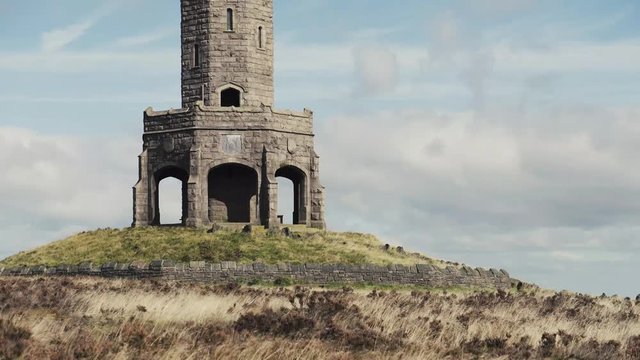 A view of Darwen Tower in Lancashire on a windy day