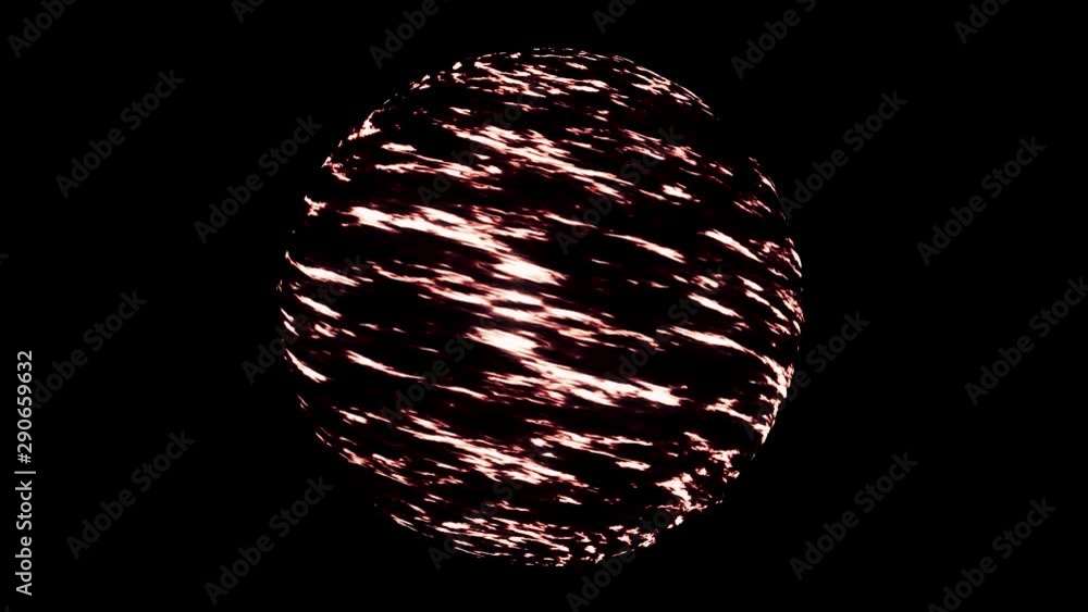 Poster a red magma planet in the solar system rotating isolated on black background, seamless loop. animati
