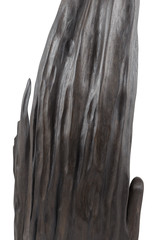 Carved sculpture of bog oak on a white background.