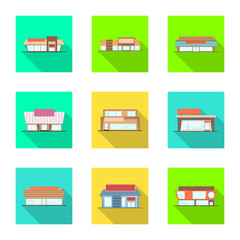 Vector illustration of boutique and construction symbol. Set of boutique and cityscape stock vector illustration.