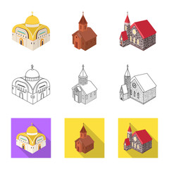 Vector design of temple and historic logo. Collection of temple and faith vector icon for stock.