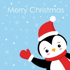 Christmas Cute Little Penguin with Santa s Cap. Christmas cute animal cartoon character. Greeting card