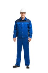 Man in blue work costume isolated shot