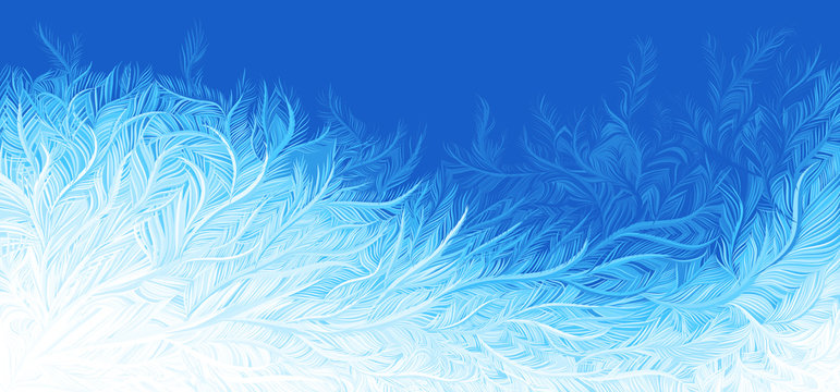 Winter blue curly ice frost christmas background. Vector illustration