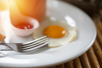 The set of breakfast on the white plate