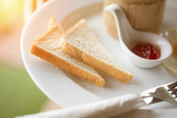 The set of breakfast on the white plate