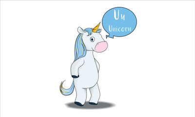 unicorn cartoon with U alphabet