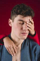 Fototapeta premium Portrait of man with his eyed covered