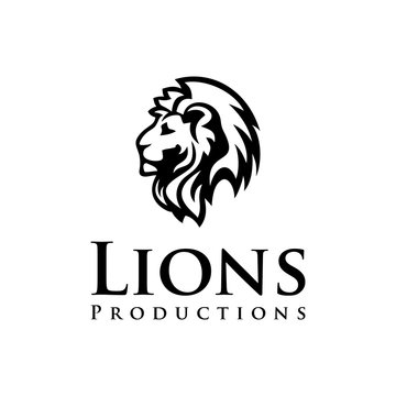 Illustration of a large fierce looking lion's head with thick hair logo design