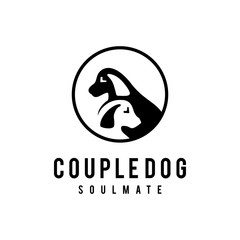 illustration pet of large and small dogs facing each other that looks funny logo design