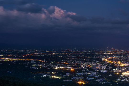 Cityscape purple sky on twilight from Northern, Thailand.
