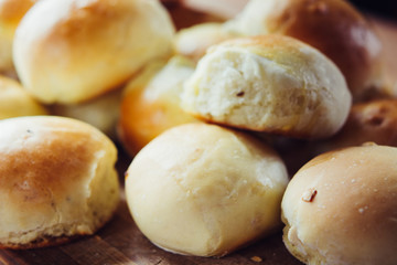 Buttermilk Dinner Buns on the wooden table.
