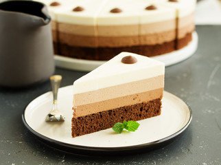 Chocolate cake. selective focus.