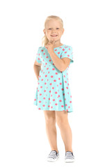 Thoughtful little girl on white background