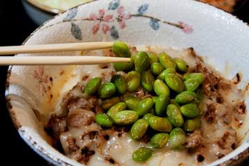 beef and green bean with rice - japanese food