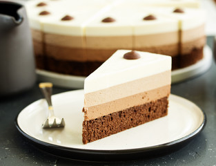 Chocolate cake. selective focus.