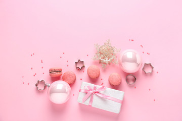 Beautiful Christmas composition on color background