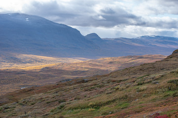Mountain landscape in autumn. Abisko national park in Sweden.