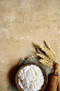 Organic wheat flour. Top ivew with copy space.