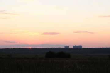 Obraz premium Moscow region, Russia - September, 9, 2019: russian rural landscape at sunset in Moscow region, Russia