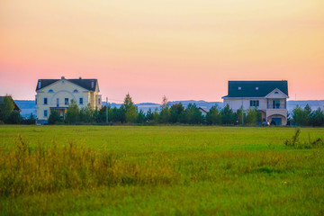 Moscow region, Russia - September, 9, 2019: russian rural landscape at sunset in Moscow region, Russia