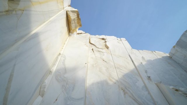 Industrial marble quarry site with huge marble blocks