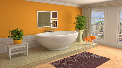 Fototapeta na wymiar Bathroom interior. 3D illustration. Bath