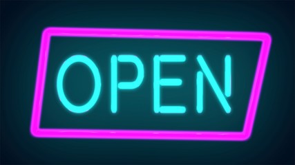 Neon sign with text open, entrance is available. Open Neon Sign