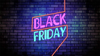 Fototapeta premium Black Friday background. Neon sign. Black friday neon light banner. Concept of sale, clearance and discount.